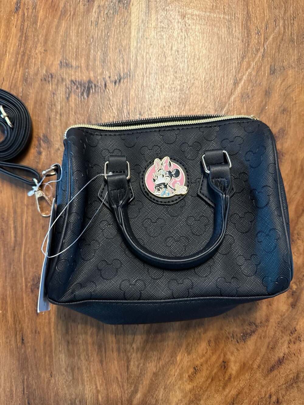 Disney Minnie Mouse Black Embossed Mickey Head Mini Satchel Crossbody Bag